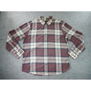 Prana Shayne FLannel Shirt Mens Large Button Up Long Sleeve Plaid Red Blue Beige